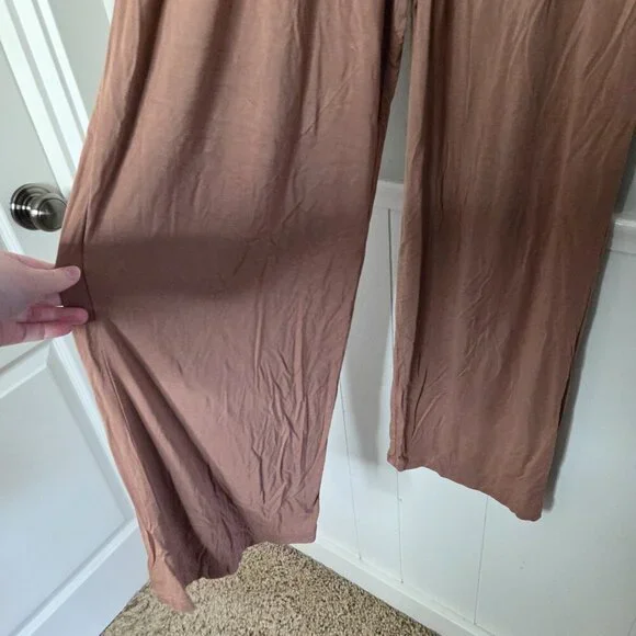 SILKS Solid Brown Long Sleeve Pants Lounge Pajama Set
